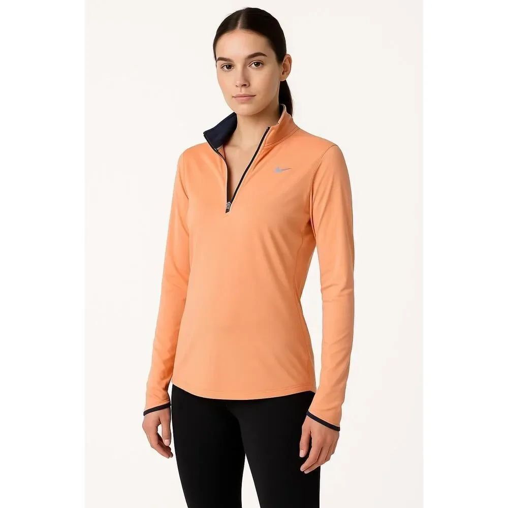 Nike Orange DriFIT Running Quarter Zip Athletic Long Sleeve Shirt Womens M